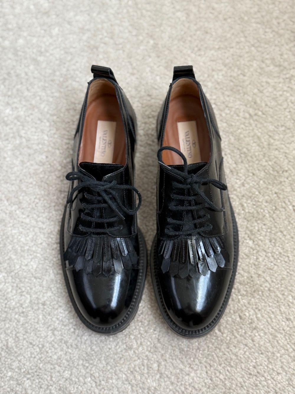Valentino Garavani Patent Leather black Kiltie Oxfords, Women size 36.5